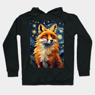 Adorable Fox Portrait Animal Painting in a Van Gogh Starry Night Art Style Hoodie